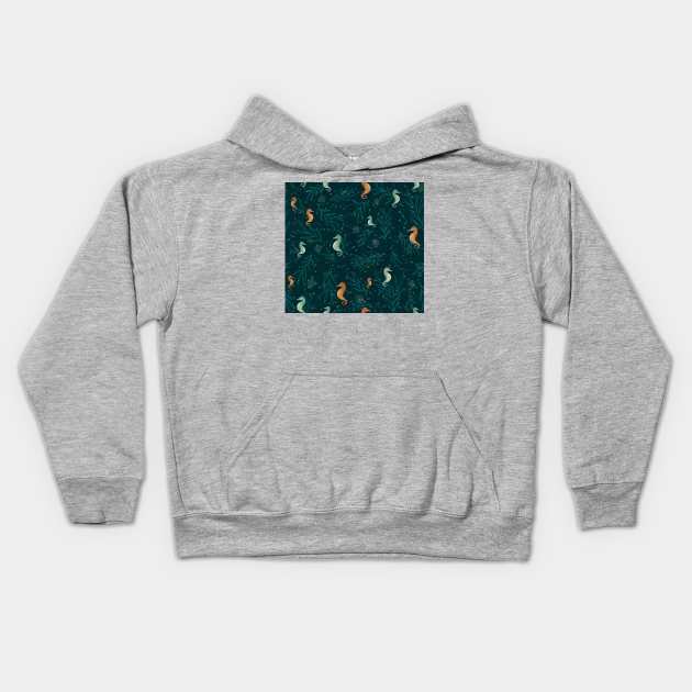 Seaweed midnight Kids Hoodie by katherinequinnillustration